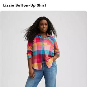 torrid Bright Plaid Button-Up Shirt in Pink, Yellow, Blue, Teal